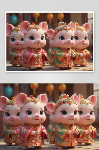 可爱小猪中国京剧服装下的古典风情
