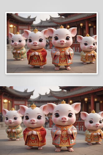 可爱小猪中国京剧服装下的舞台魅力