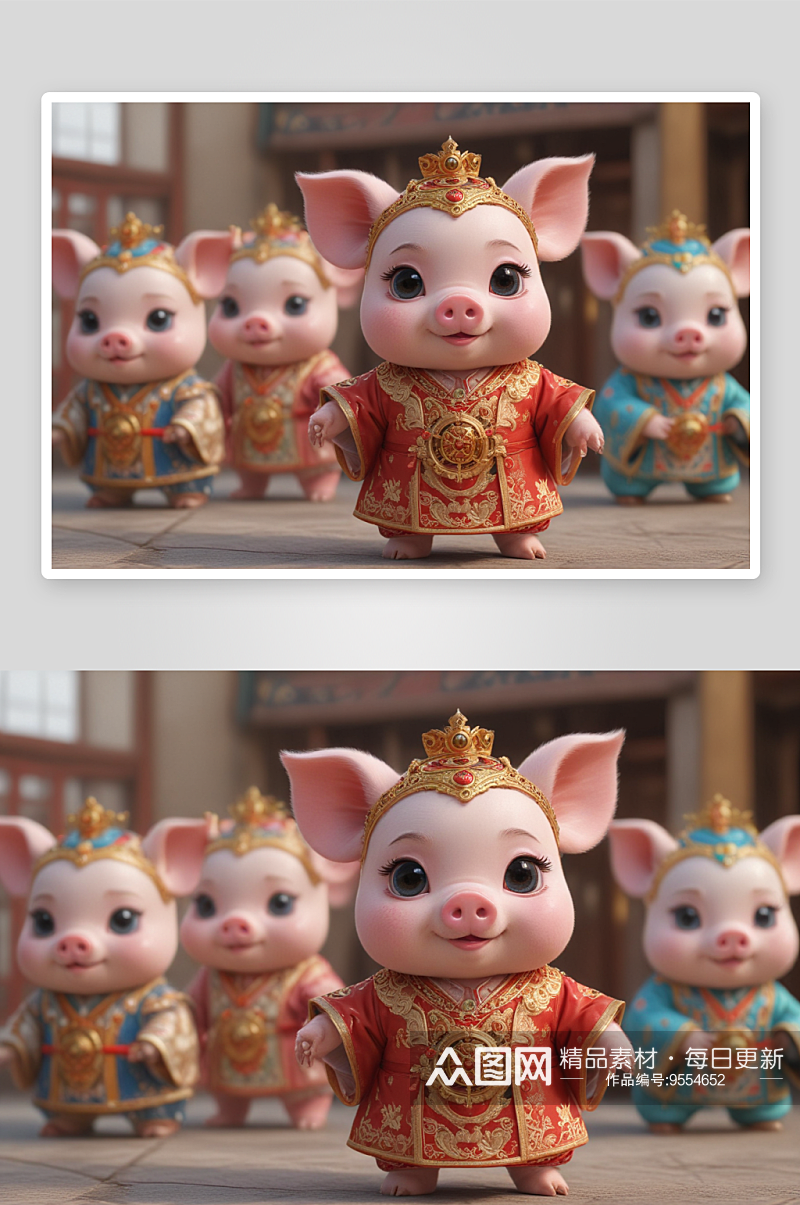 可爱小猪中国京剧服装下的古韵悠长素材