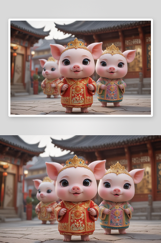 可爱小猪中国京剧服装下的戏剧魅力