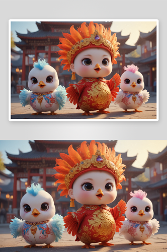 小鸡宝宝中国京剧服装下的可爱形象