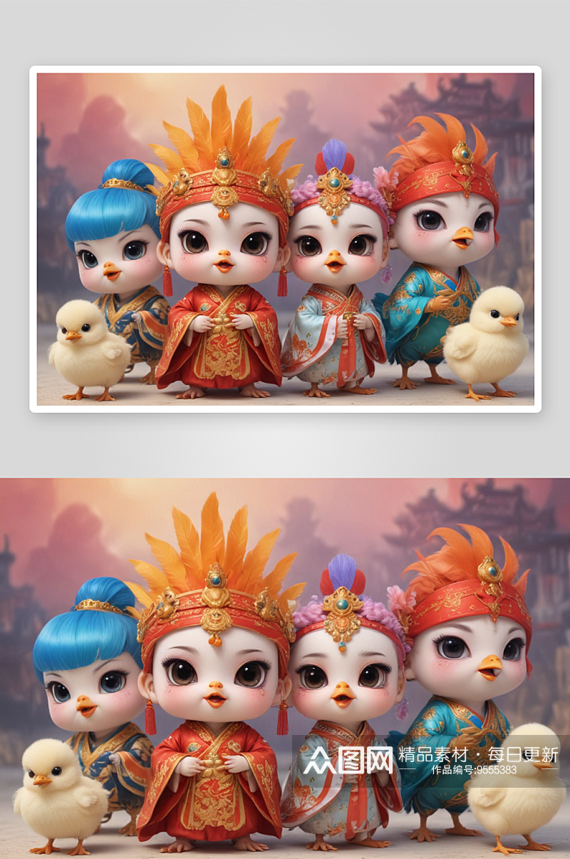小鸡宝宝中国京剧服装下的传统艺术素材