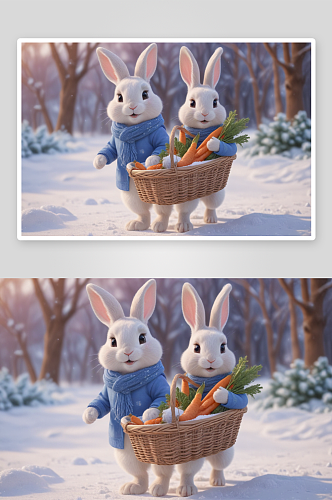 拟人化可爱的兔子温馨画面中的萌宠形象