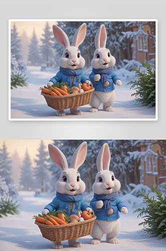 拟人化可爱的兔子温馨画面中的萌宠形象
