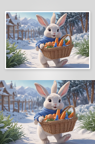 拟人化可爱的兔子田园风光下的欢乐角色