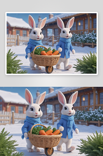 拟人化可爱的兔子温馨画面中的萌宠角色