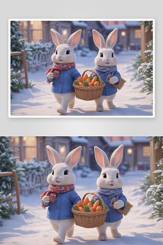 拟人化可爱的兔子温馨画面中的萌宠角色