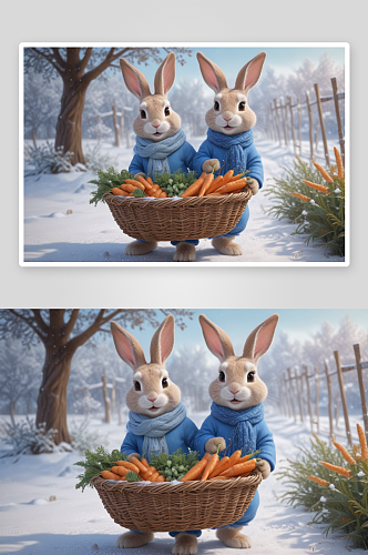 拟人化可爱的兔子温柔乡村中的快乐伙伴
