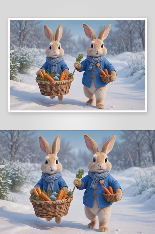 拟人化可爱的兔子甜蜜画面中的温暖形象
