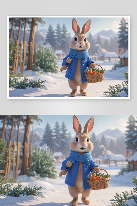 拟人化可爱的兔子甜蜜画面中的温暖形象