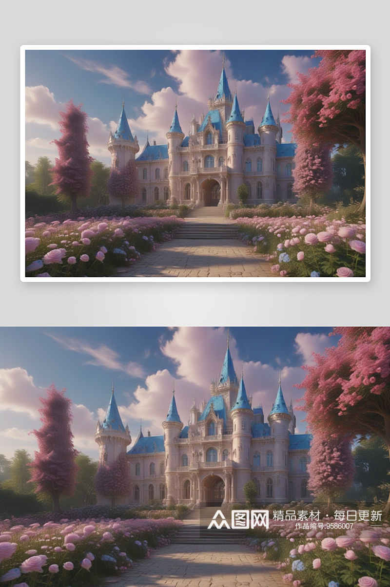 玫瑰城堡之美浪漫与魅力的象征素材