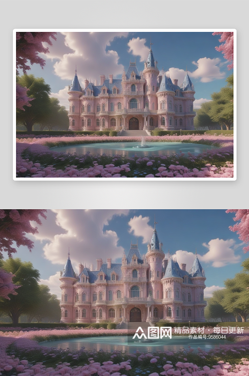 华丽玫瑰城堡梦幻般的仙境素材