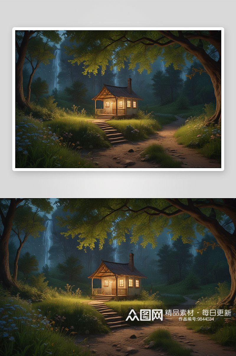 林间的小屋美丽景色素材