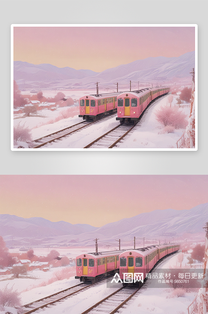 火车穿越冬天的美丽风景素材
