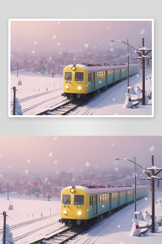 火车穿越冬天的美丽风景