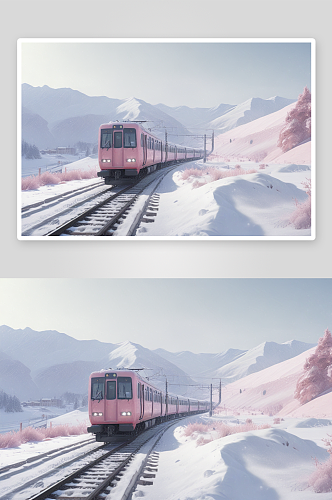 火车穿越冬天的美丽风景