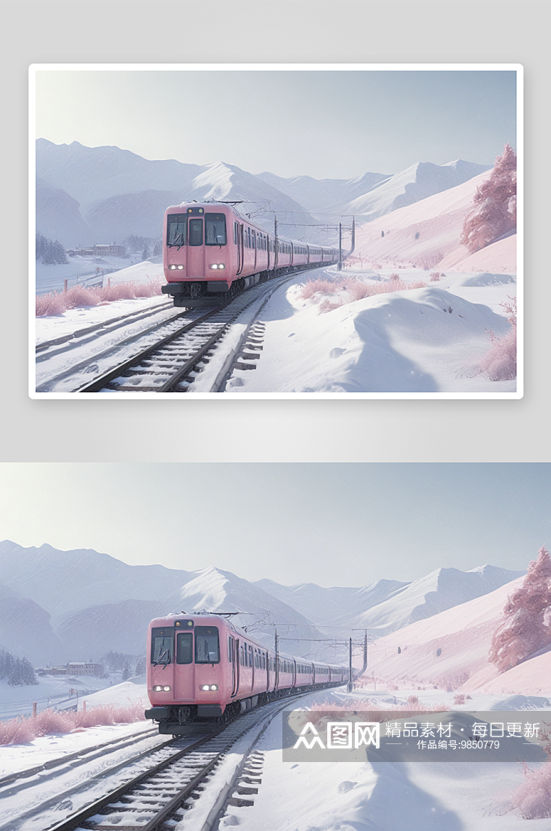 火车穿越冬天的美丽风景素材