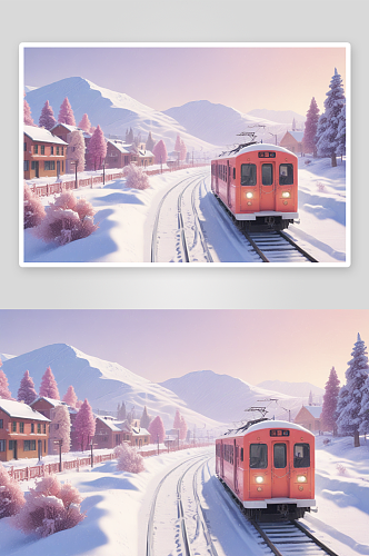 火车穿越冬天的壮丽风光