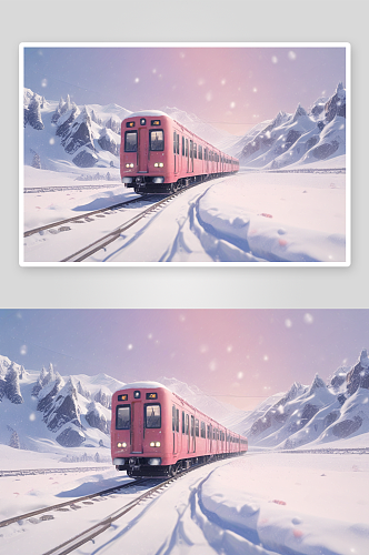 火车穿越冬天的壮丽风光