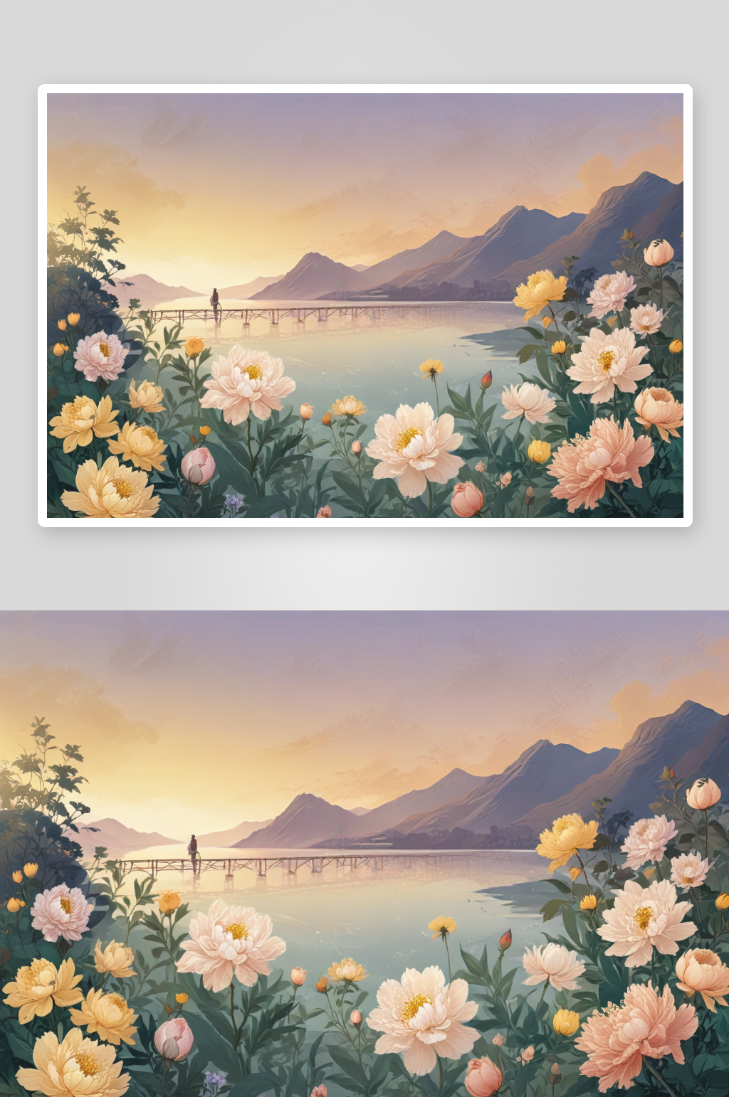 牡丹花在河边绽放的美丽素材