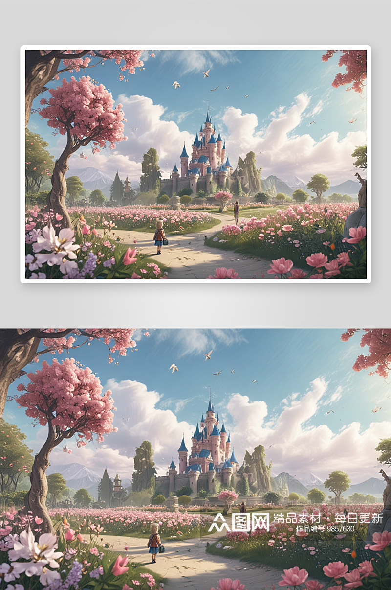 梦幻花园城堡的童话世界素材