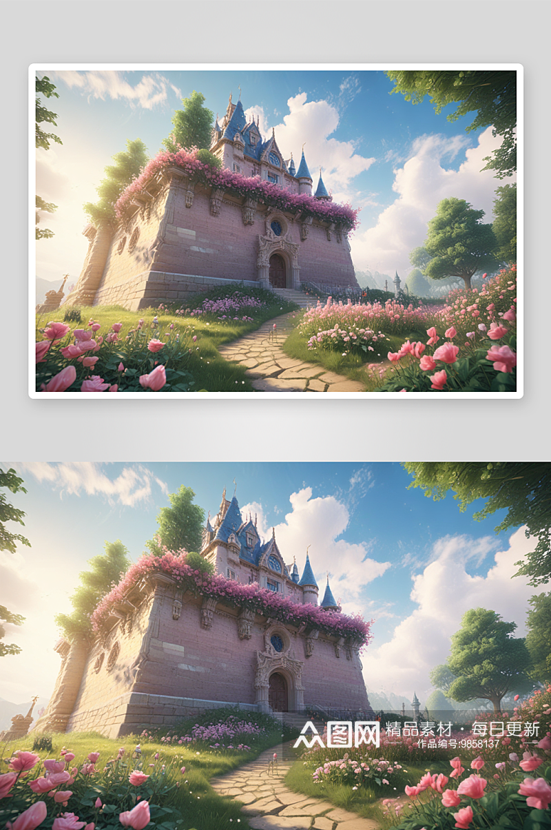 梦幻花园城堡的快乐乐园素材