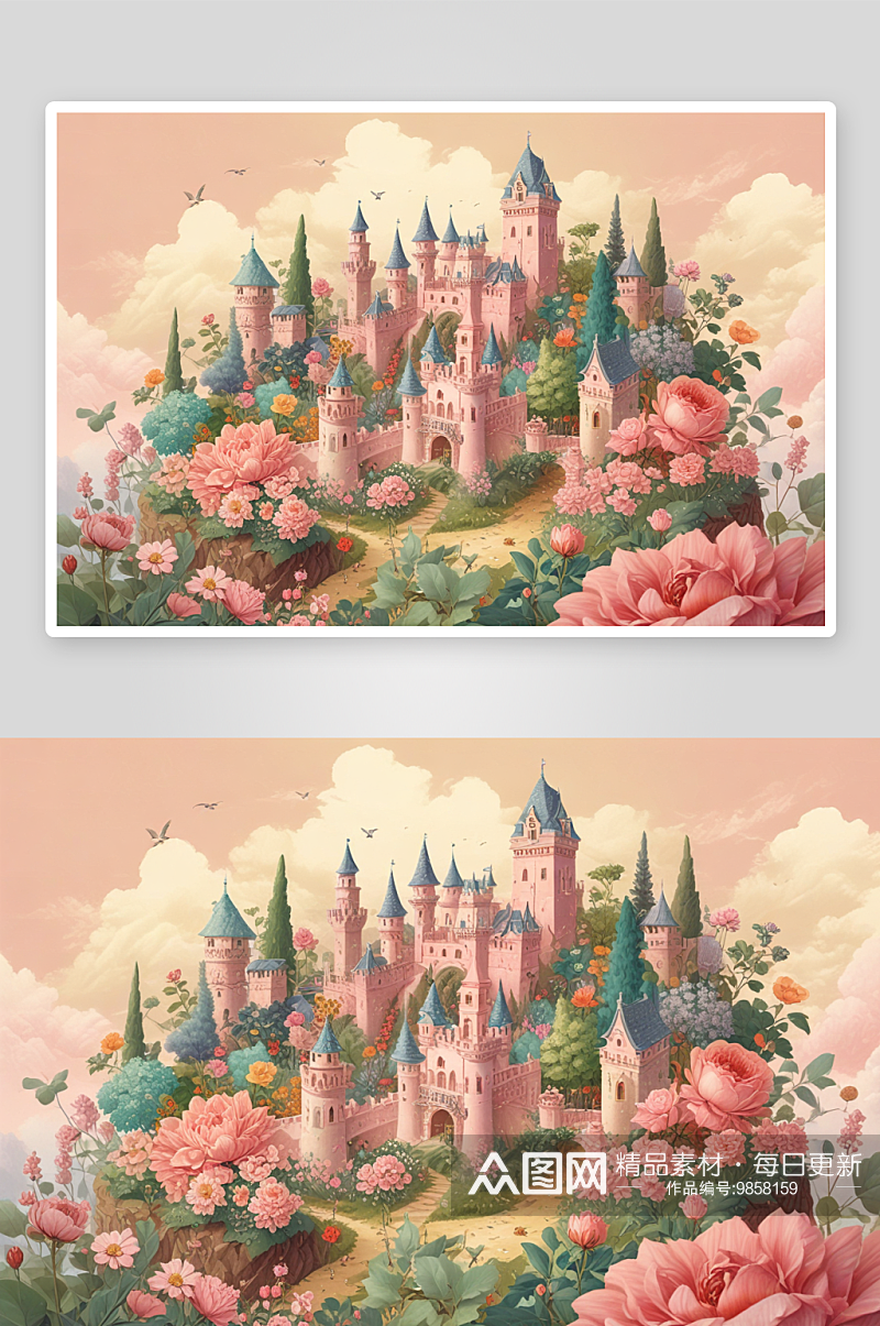 梦幻花园城堡的快乐乐园素材