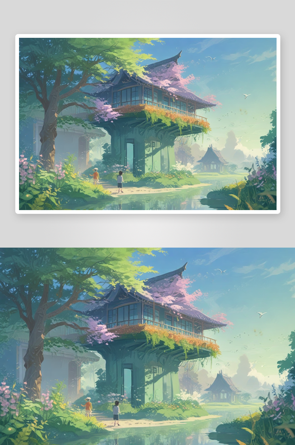 绿树房子插画自然与生活的完美融合素材