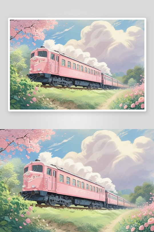 粉色玫瑰花海中的列车