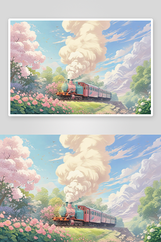 粉色玫瑰花的火车之旅