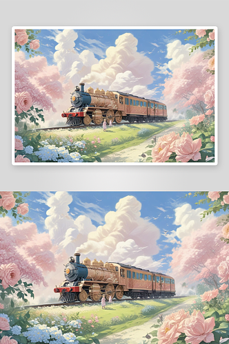 粉色玫瑰花的火车之旅