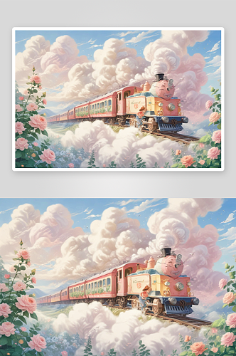 浪漫的粉色玫瑰花火车