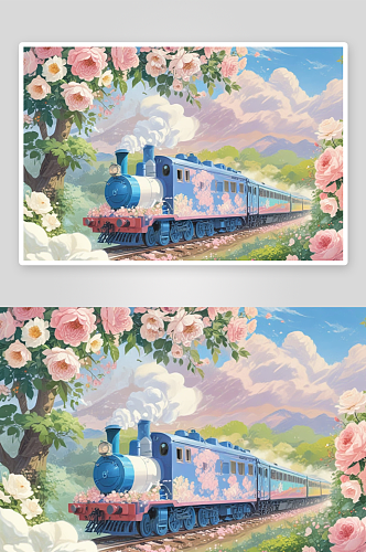 浪漫的粉色玫瑰花火车