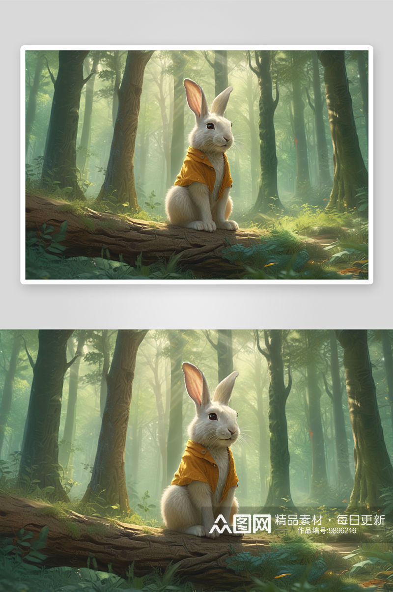 森林探险与兔子共同寻找奇迹素材