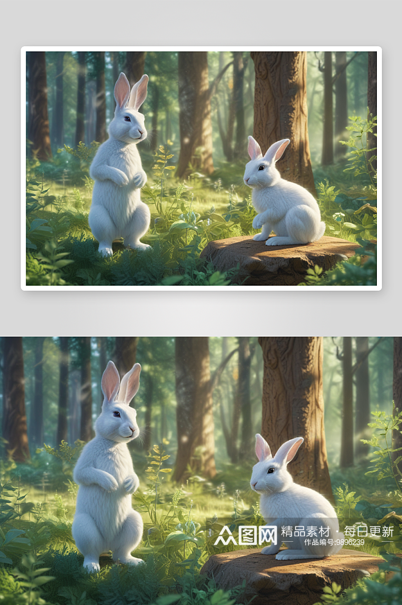 森林探险与兔子共同寻找奇迹素材