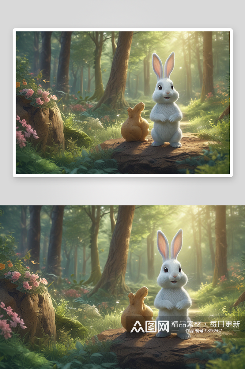 森林探寻与兔子共同寻找奇迹素材