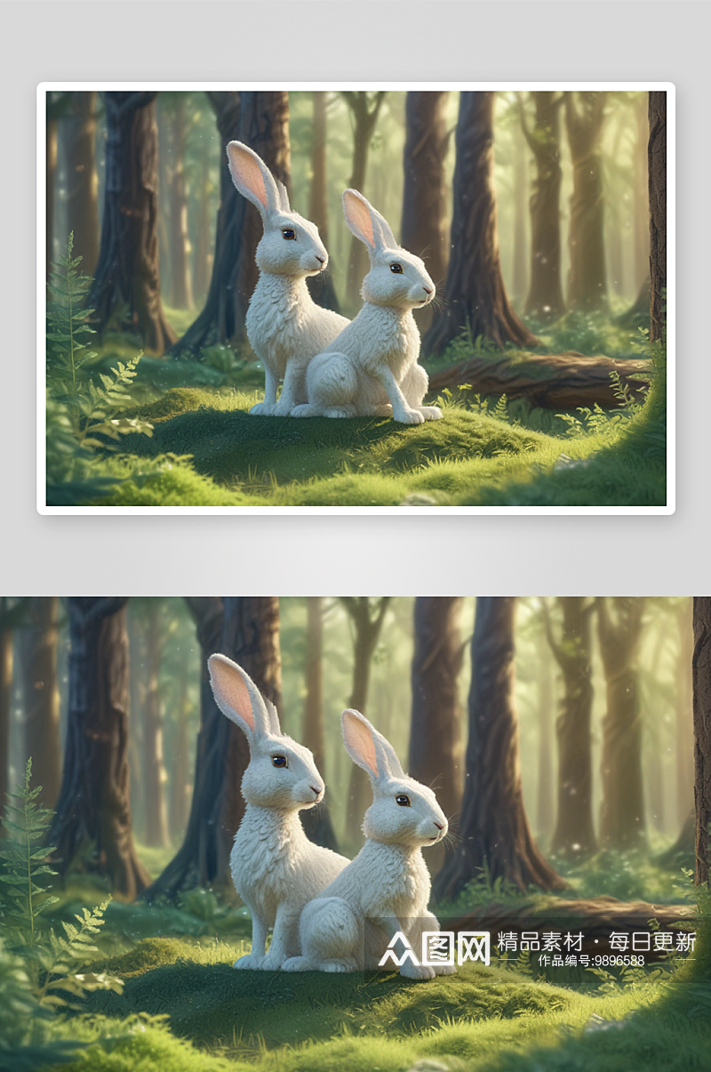 森林探寻与兔子共同寻找奇迹素材