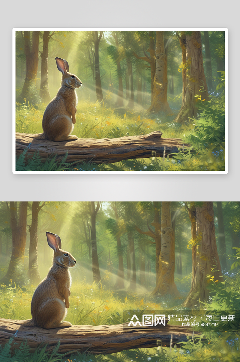 森林奇兔与自然和谐相处的小动物素材