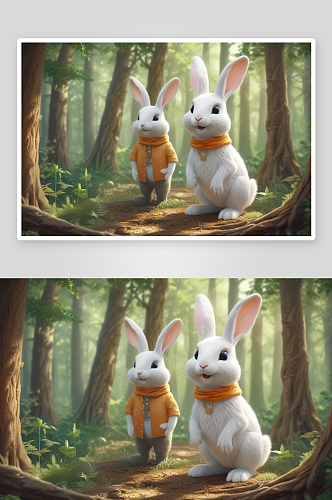森林奇兔与自然和谐相处的小动物