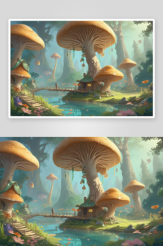 奇幻蘑菇丛林进入梦幻的自然仙境