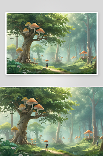 奇幻蘑菇丛林进入梦幻的自然仙境