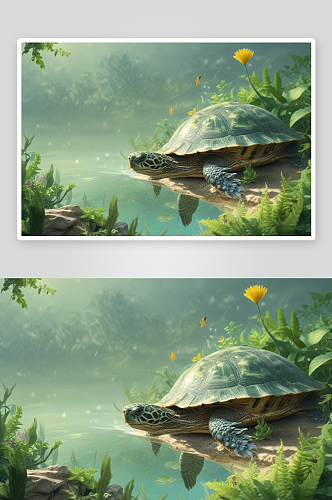 幸福快乐的乌龟图画作品
