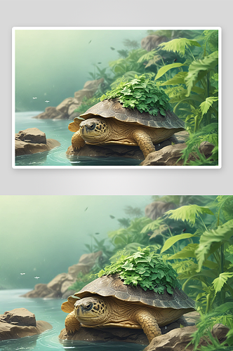 幸福快乐的乌龟图画作品