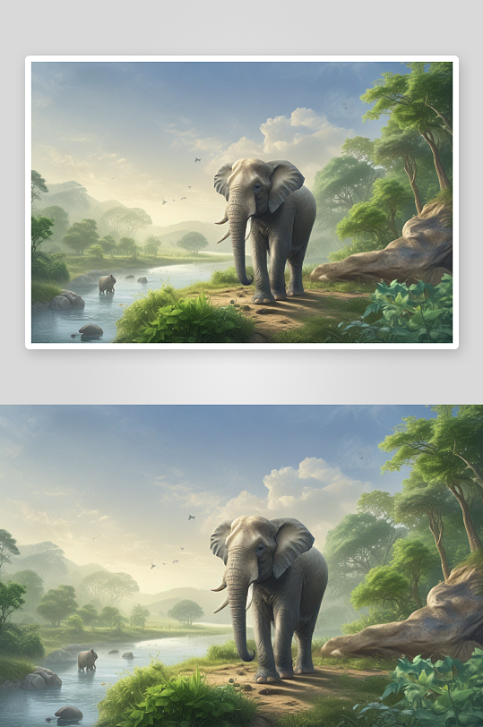 生动可爱的森林大象图画作品