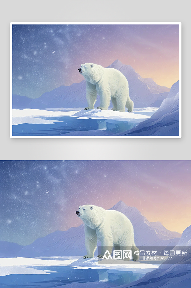 幸福快乐的冰川北极熊图画艺术素材