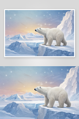 幸福快乐的冰川北极熊图画艺术