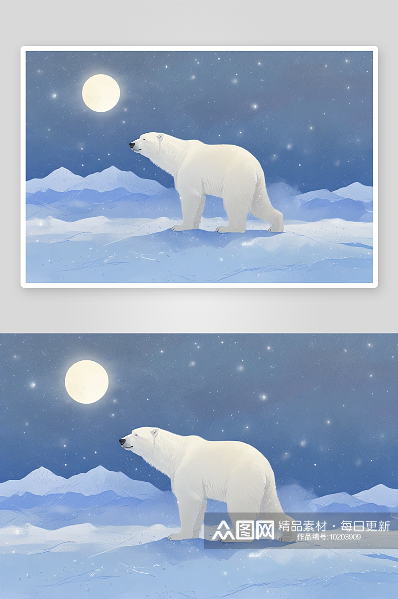 幸福快乐的冰川北极熊图画艺术素材