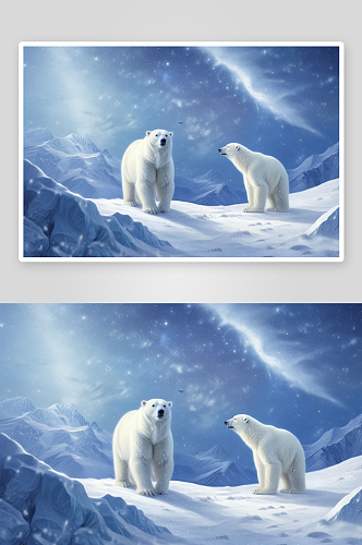 童真童趣的冰川北极熊图画创作