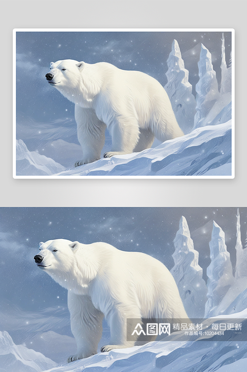 童年回忆中的冰川北极熊图画艺术素材
