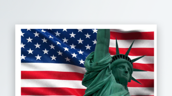 美国国旗迎风飘扬与自由女神像可循环-众图网